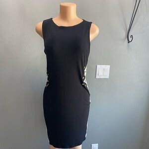 Eva Varro Black Midi Dress with Gold‎ Accents
